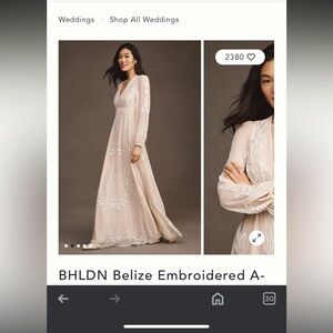 NWT BHLDN Belize Embroidered A-Line Long-Sleeve V-Neck Gown